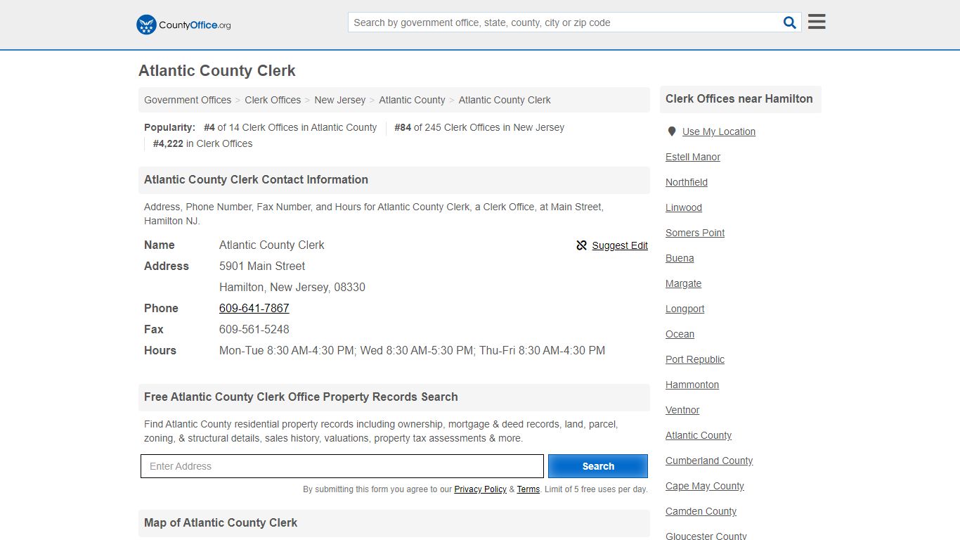 Atlantic County Clerk - Hamilton, NJ (Address, Phone, Fax, and Hours)
