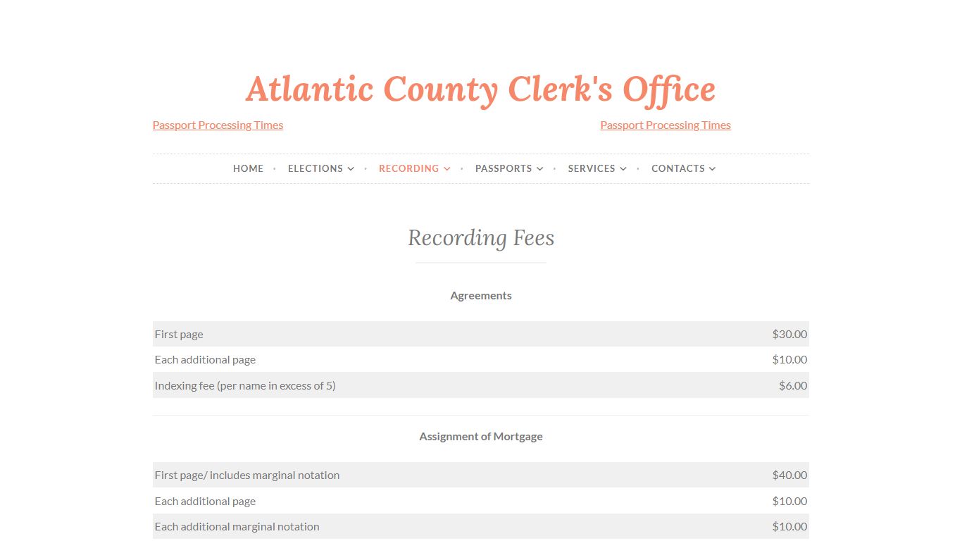 Recording Fees – Atlantic County Clerk's Office